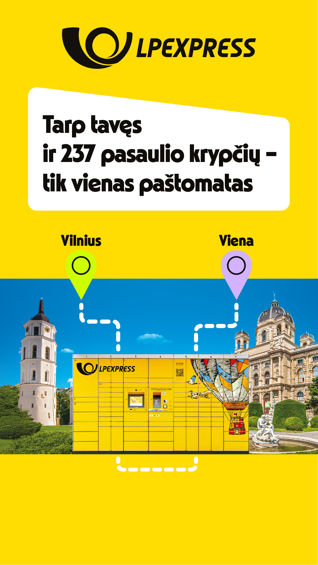 Tarp tavęs ir 237 krypčių - tik vienas paštomatas. Registruok siuntas savitarnoje ir siųsk iš artimiausio paštomato.